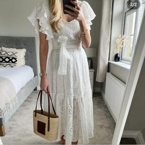 Zara White Eyelet Midi Dress